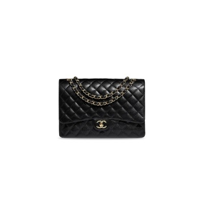 CHANEL CLASSIC FLAP GRAIN EMBOSSED BLACK A58601 Y01864 C3906 (33*23*10cm)
